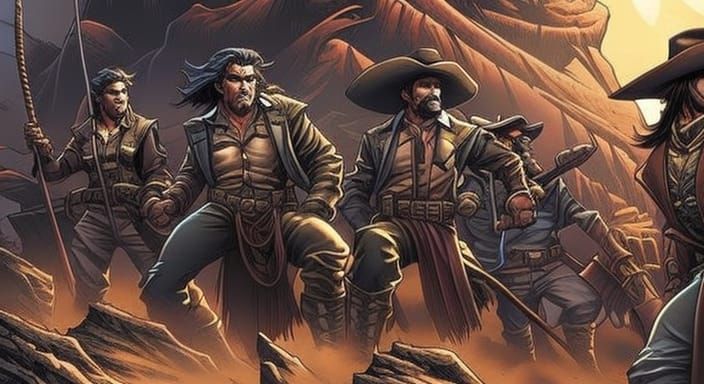 Cowboys and Cowgirls on Horseback in Comic Book Style