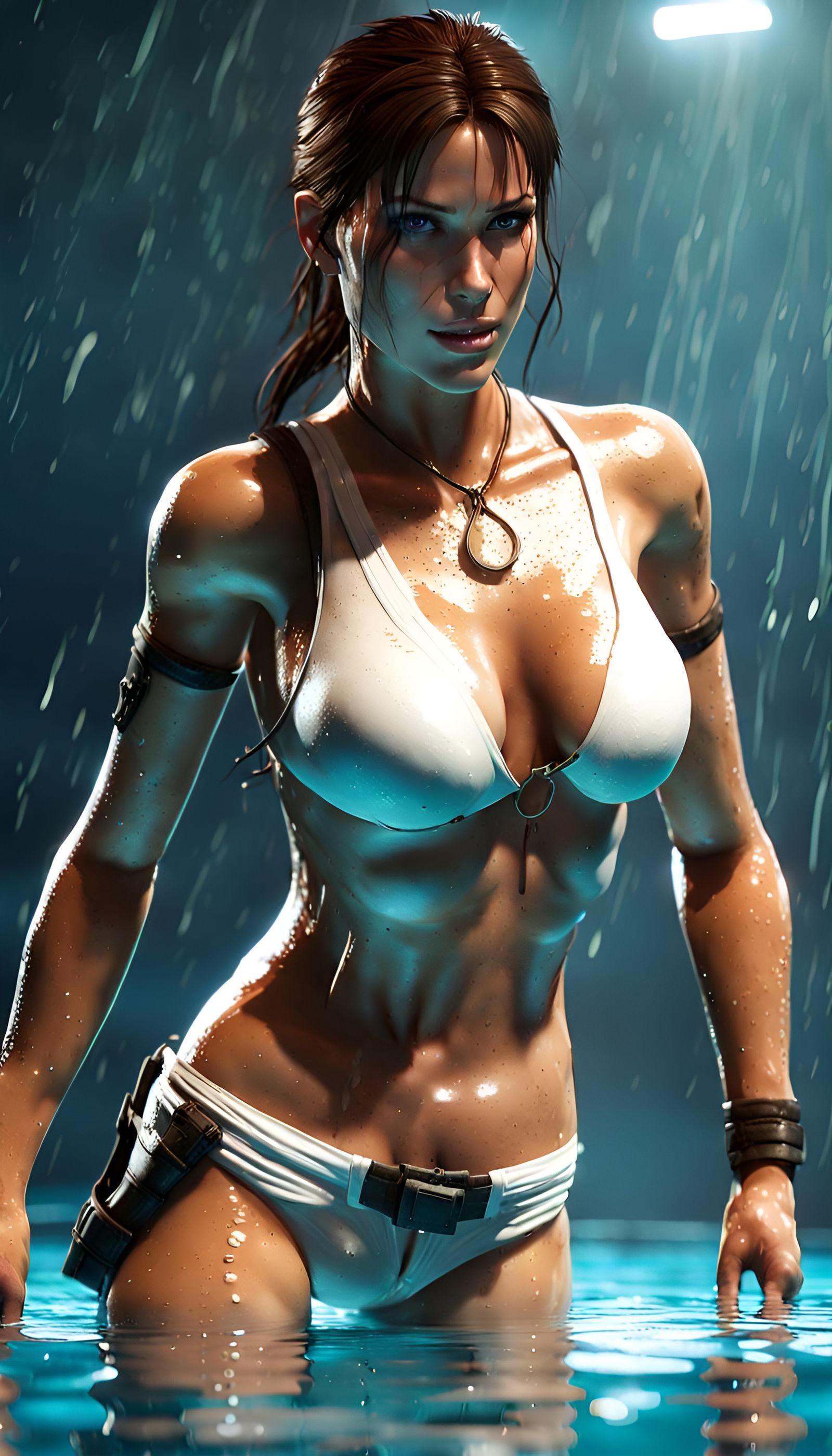 Lara Croft in White Bikini, 3D Render