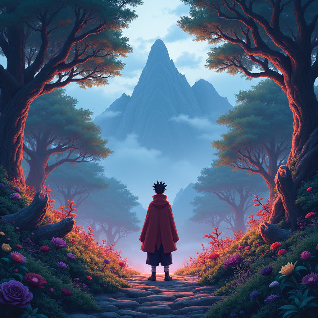 Naruto and Fourth Hokage in Mystical Forest