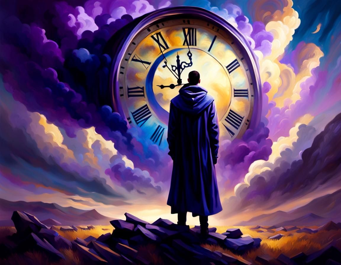 Surreal Figure in Desolate Landscape, Oil Painting