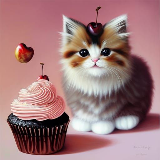 Chocolate Cupcake with Kitten in a Maximalist Style