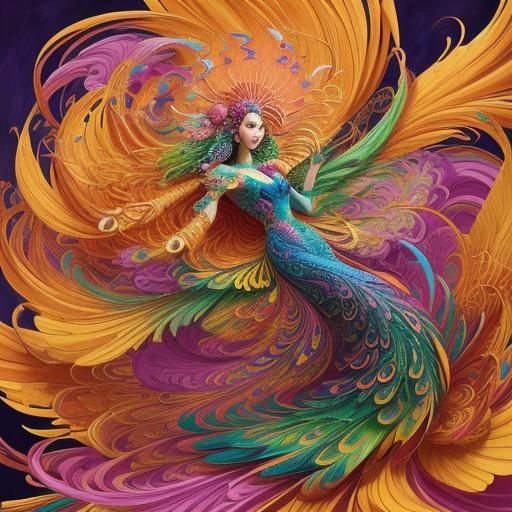 Dragon Peacock Woman in Abstract Expressionist Style