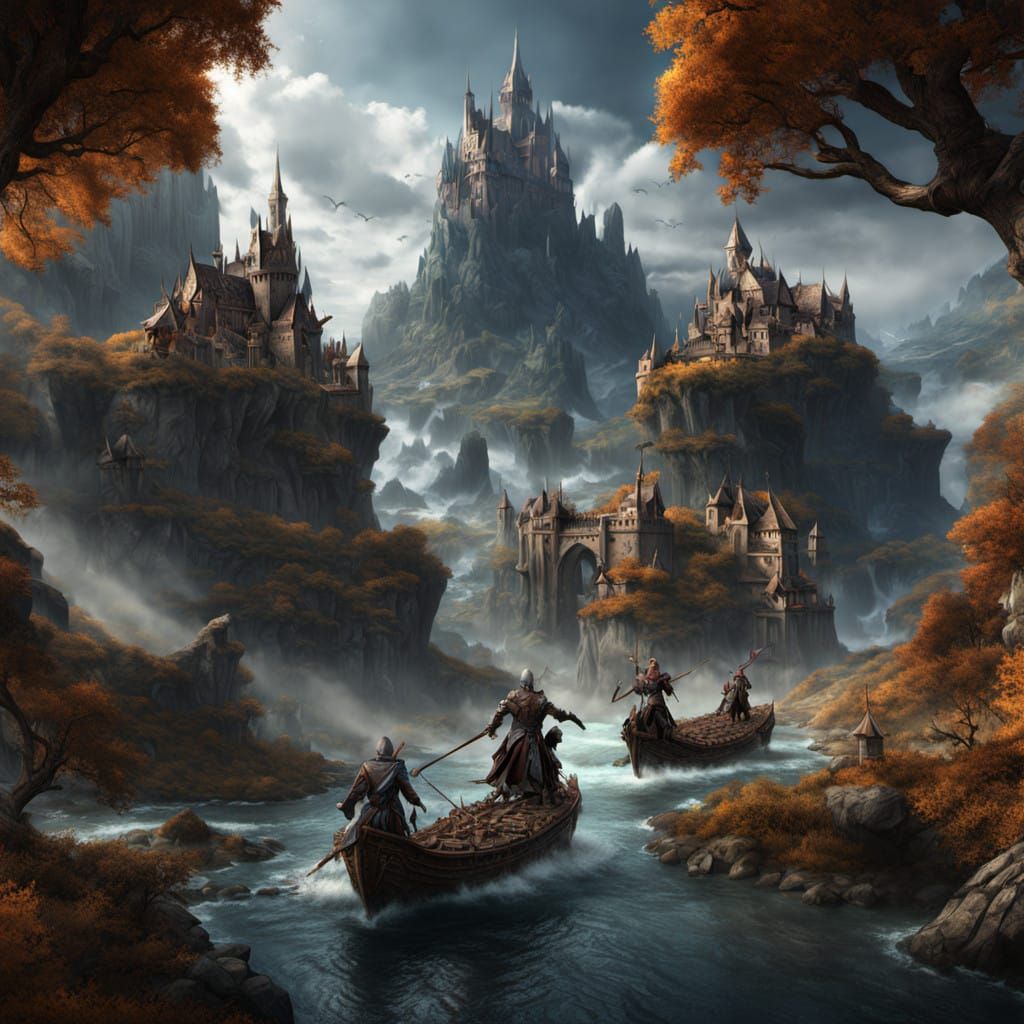 Epic Battle: Adventurers Versus Hydra in Fantasy Art