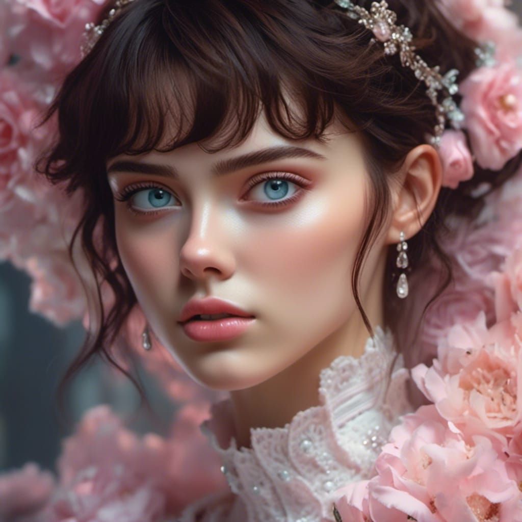 Detailed Brunette Portrait with Pink Highlights
