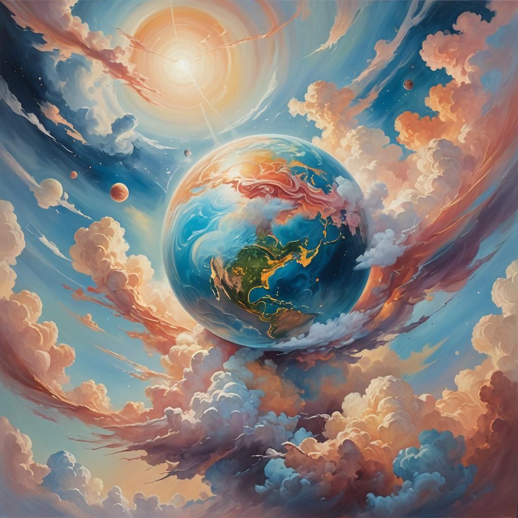 Cloud Gently Holds Earth: Surreal Oil Painting
