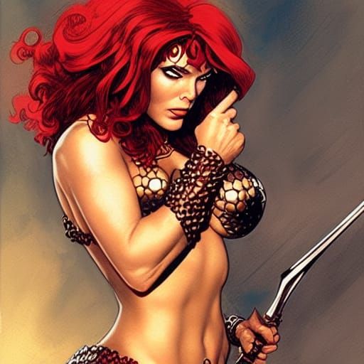 Red Sonja in Chainmail Bikini, Comic Book Art