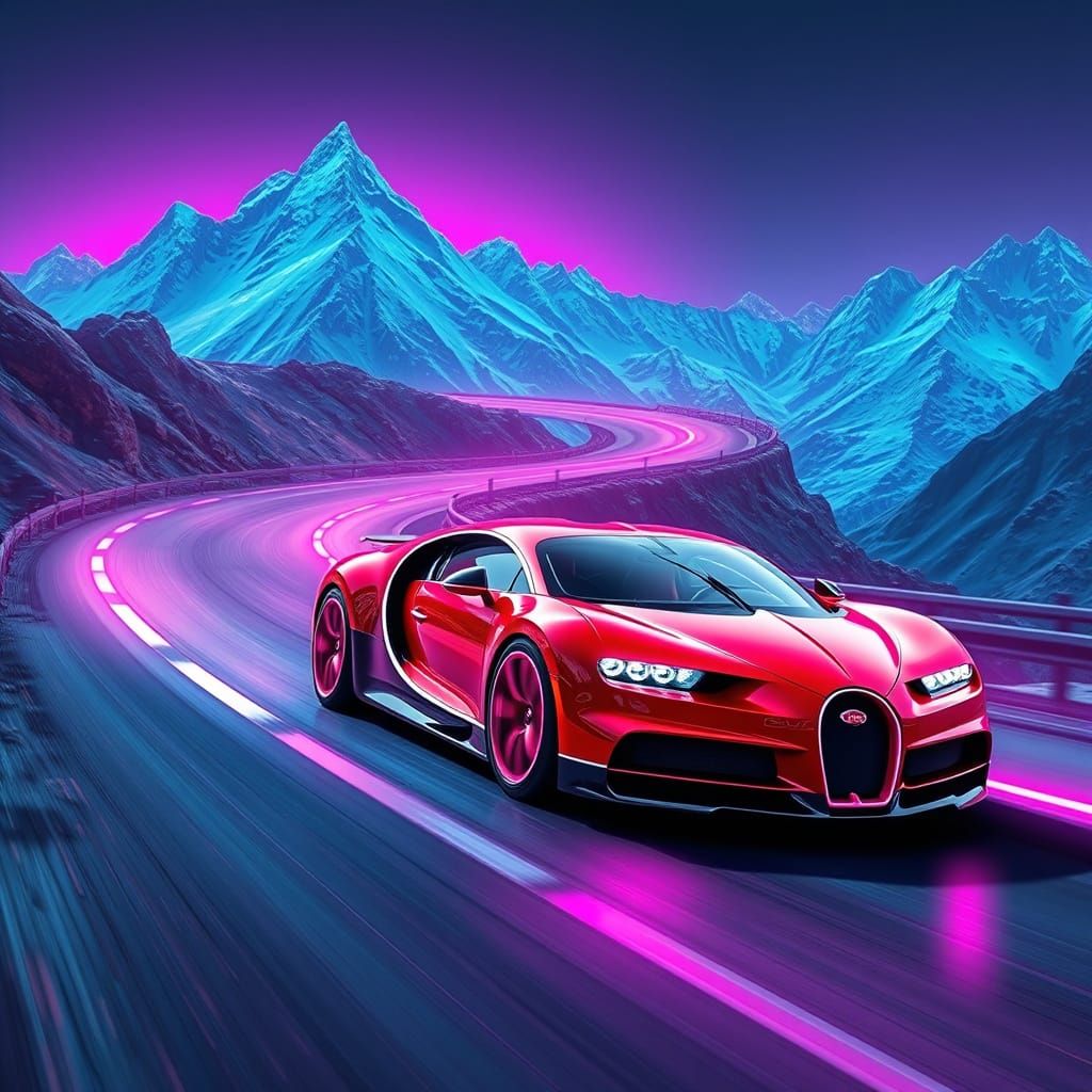 Sleek Cherry-Red Bugatti Chiron Speeds Through Futuristic Mo...