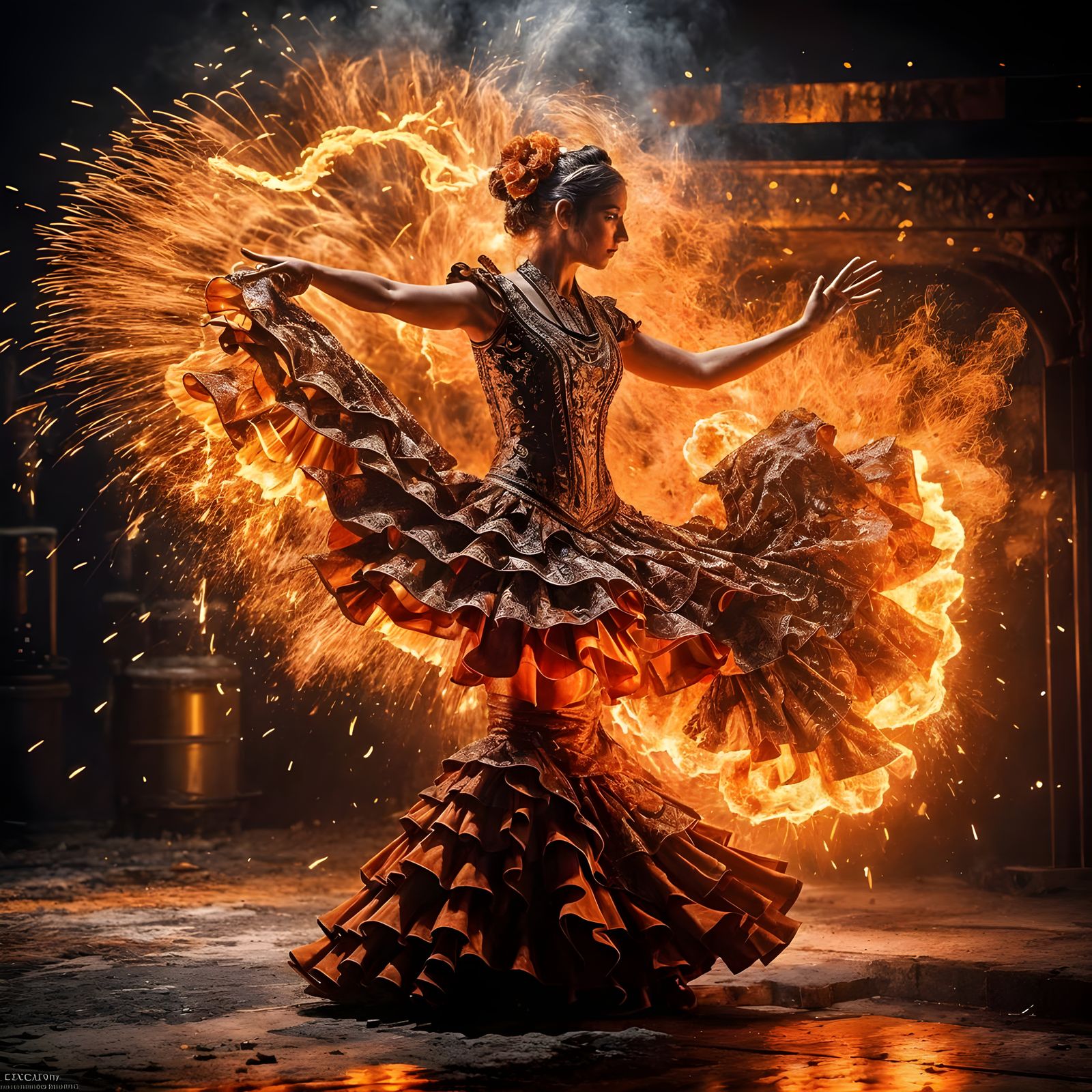 Mechanical Flamenco Dancer in Molten Metal Dress