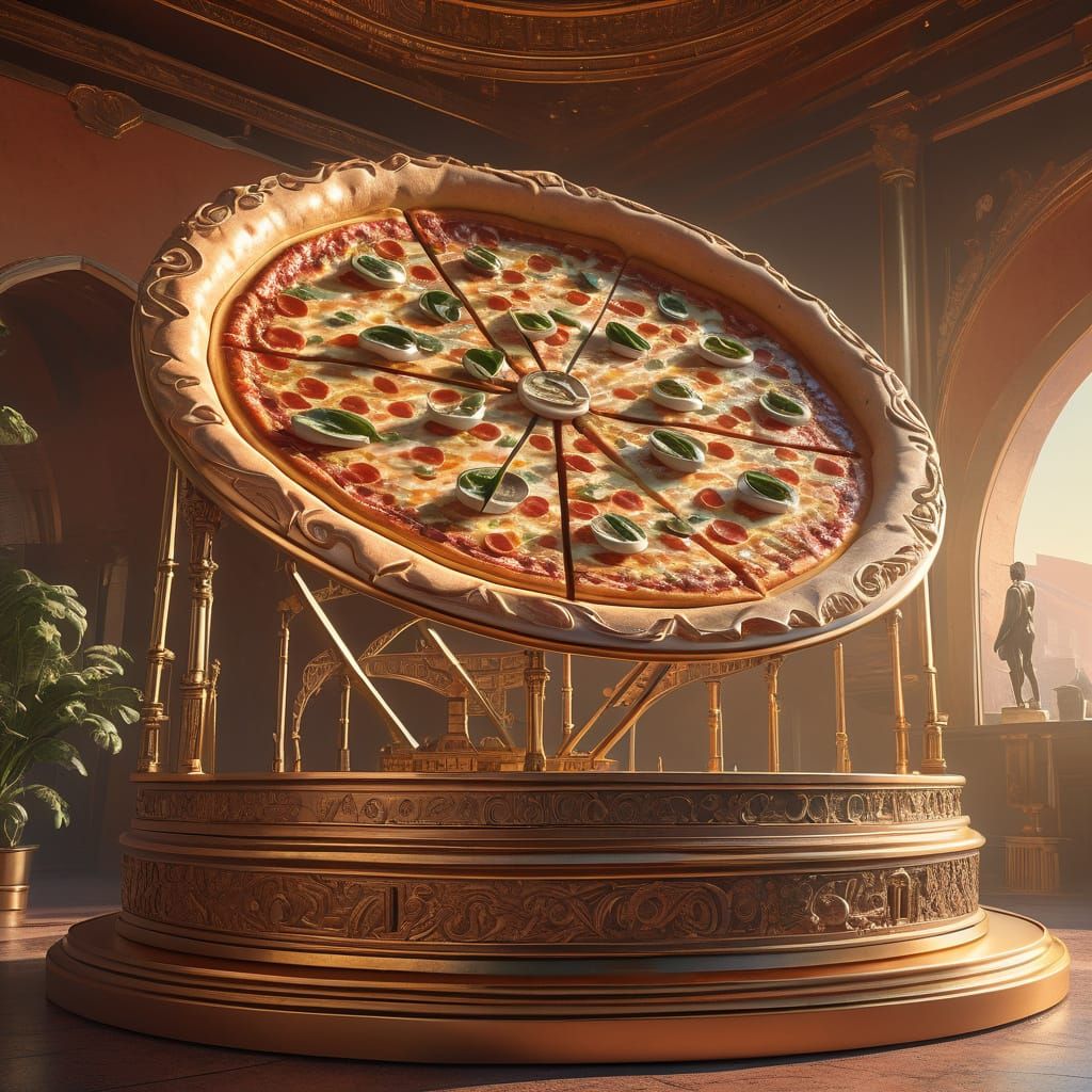 Monumental Bronze Pizza Sculpture in Astral Light