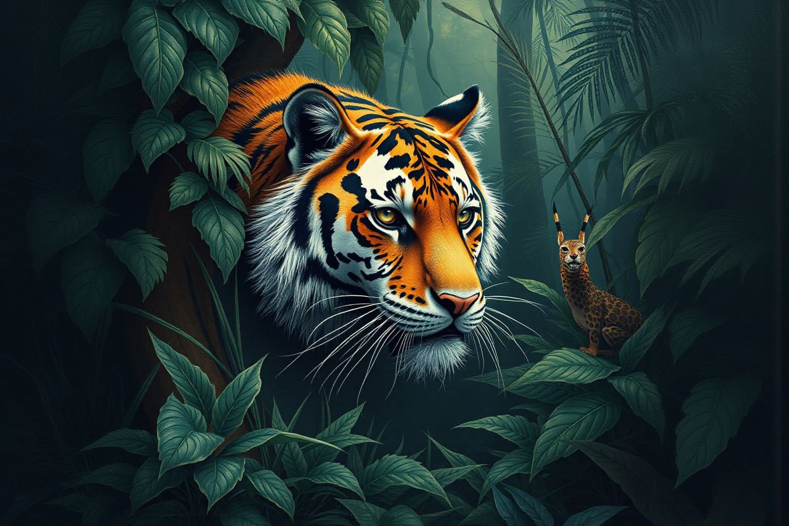 Cubist Tiger Roaming a Geometric Jungle