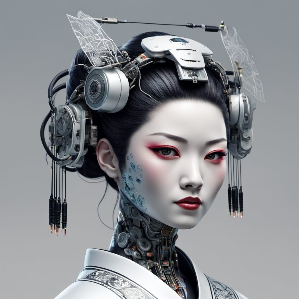 Cyborg Geisha with Brain Circuitry