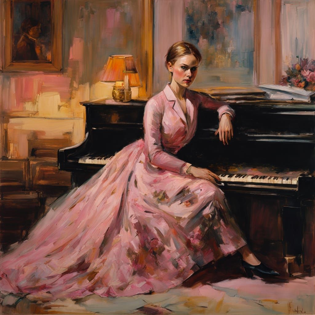 Elegant Woman in Evening Light, in Encaustic Art Style