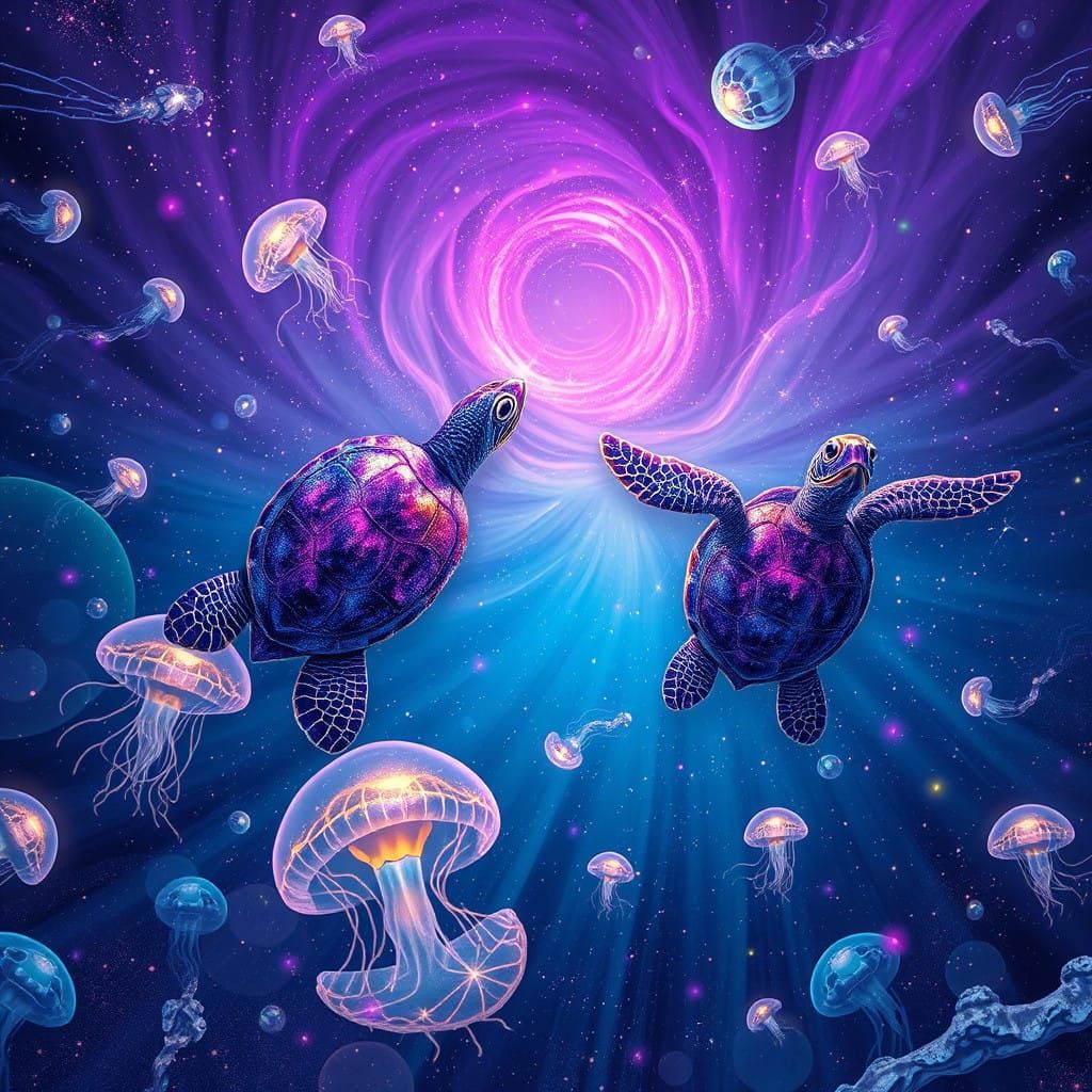 Glowing Turtles in a Celestial Sea