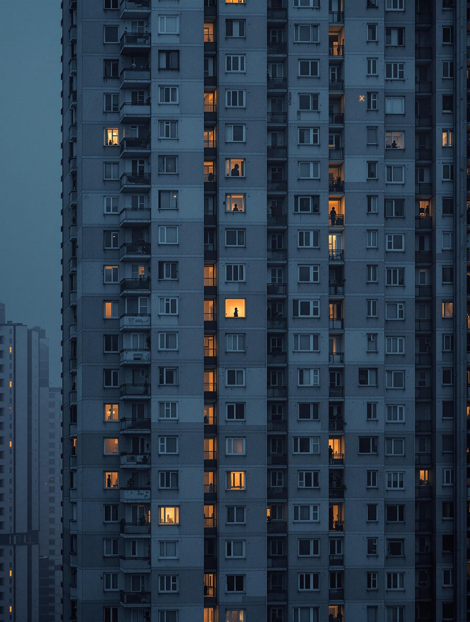 Serene Evening Residential Building in Weathered Gray Tone