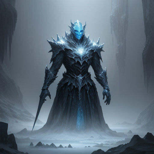 Dark Fantasy Creature in Frozen Cave