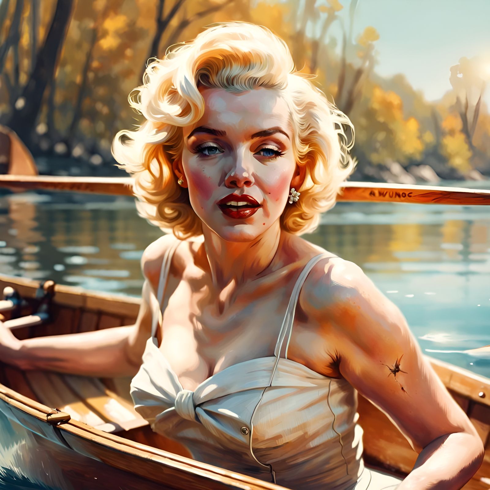 Marilyn Monroe Portrait Rowing Boat, Pin-Up Style