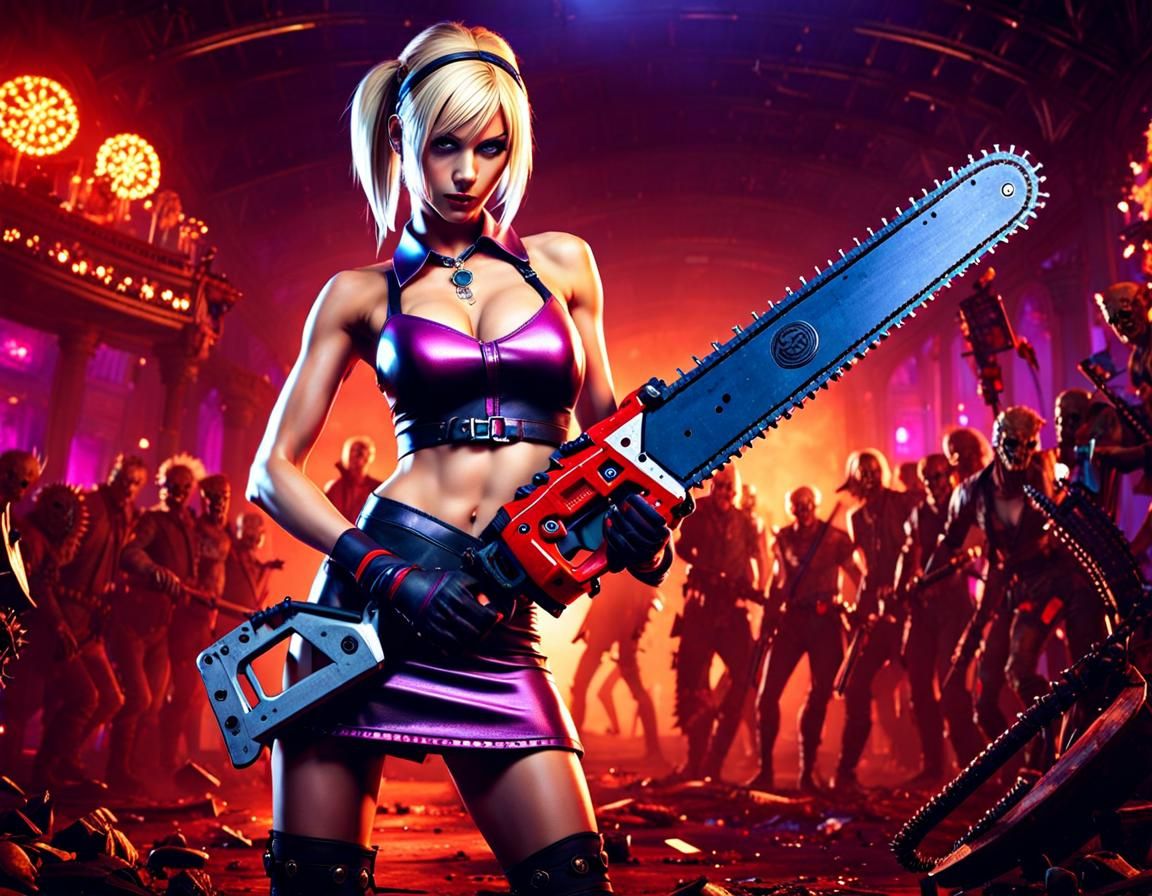 Blonde Woman with Chainsaw at Zombie Award Show
