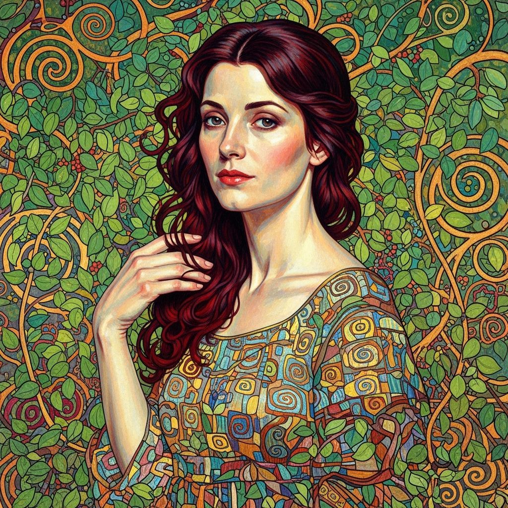 Elegant Woman in Lush Klimt-Inspired Foliage