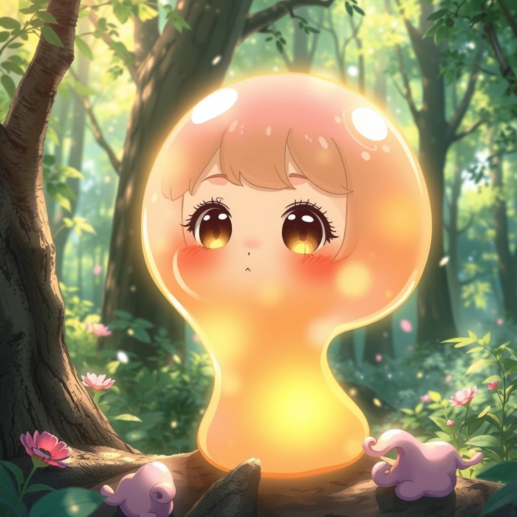 Whimsical Slime Girl in a Vibrant Forest