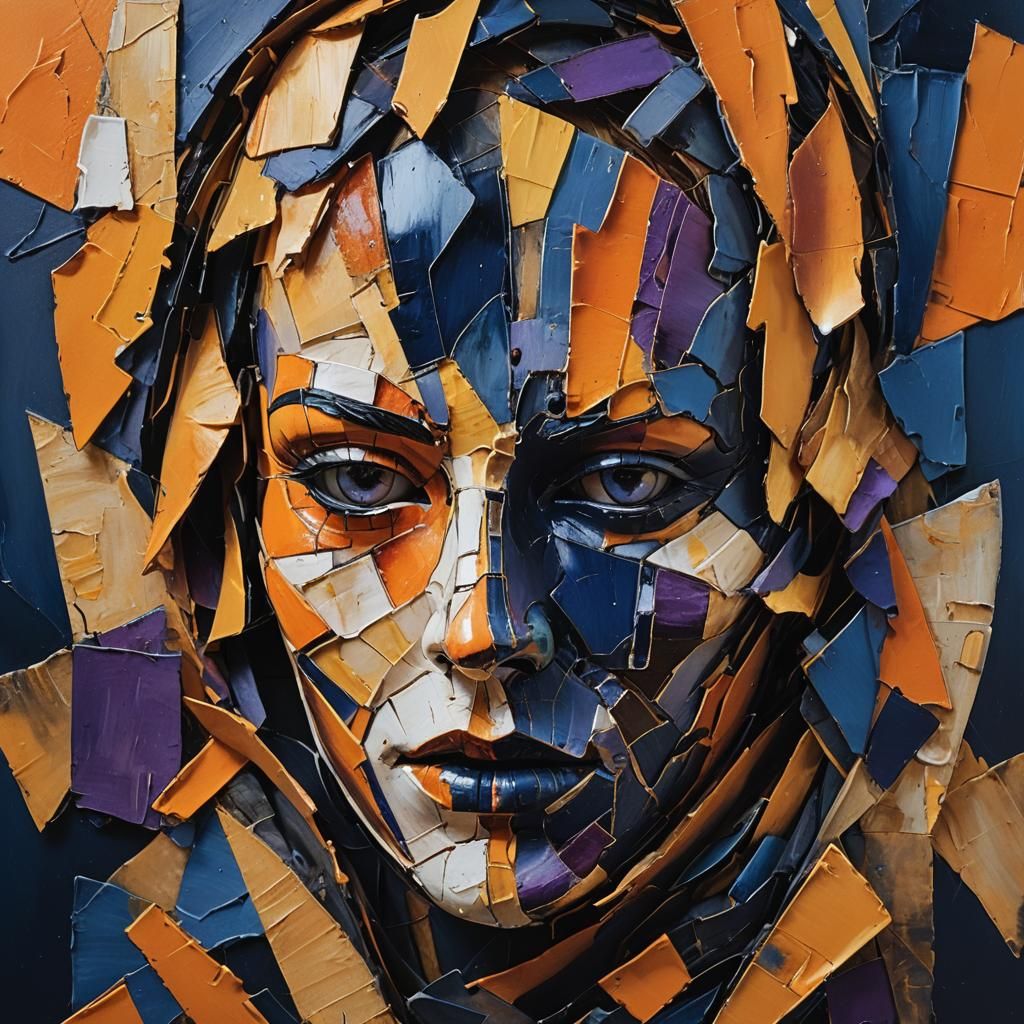 Abstract Face Hidden Behind Fractured Mask in High Contrast...