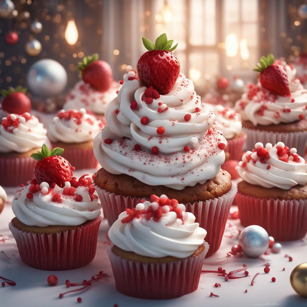 Festive Red Velvet Cupcakes with Christmas Decorations