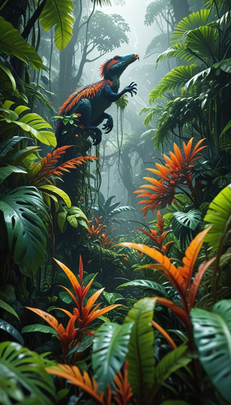 Lush Rainforest Macro Shot: Digital Art Masterpiece
