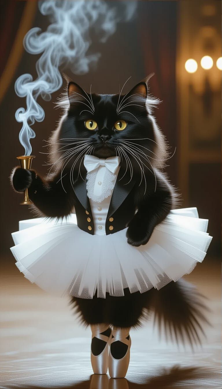 Cat Ballerina in Tuxedo, Film Noir Aesthetic