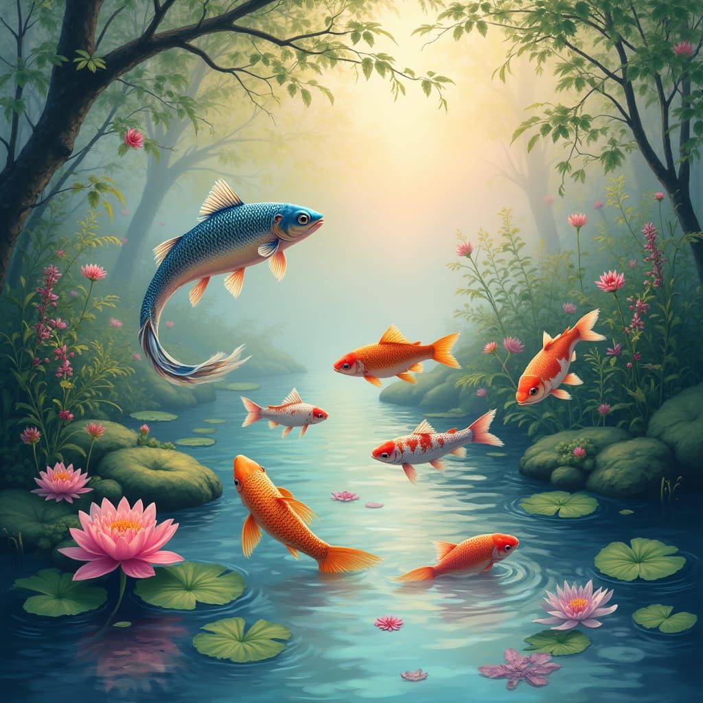 Whimsical Fish in Iridescent Paradise