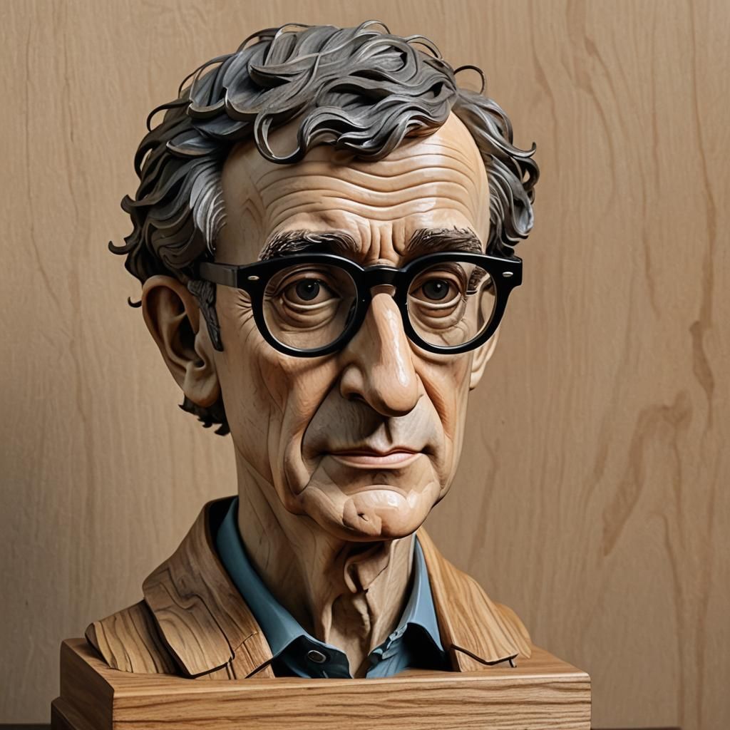 Hyperrealistic Wooden Bust with Metal Glasses