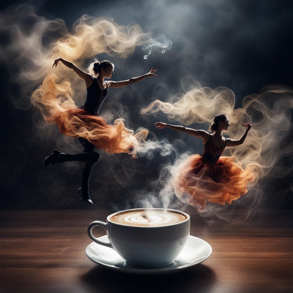 Coffee Smoke Couple Dancing: Fantasy Concept Art