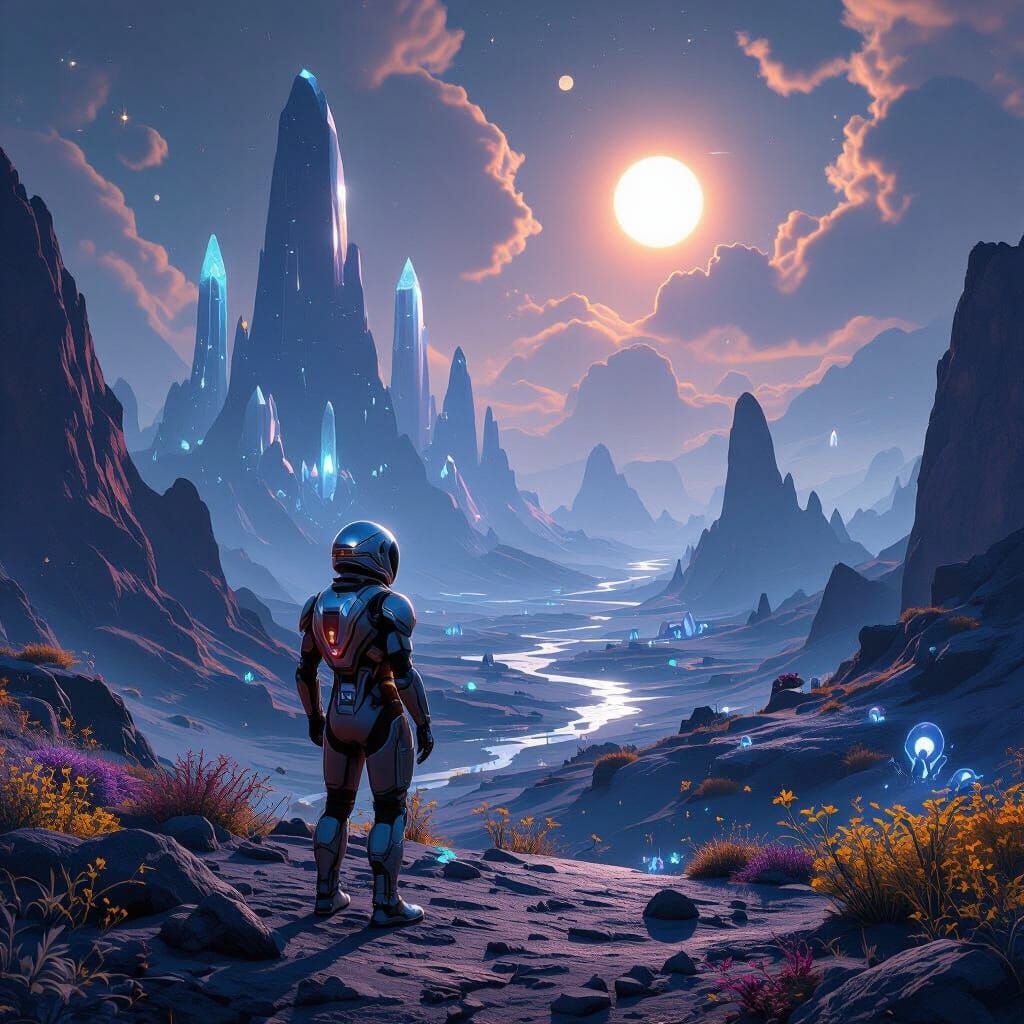 Alien World Exploration in Digital Matte Painting Style