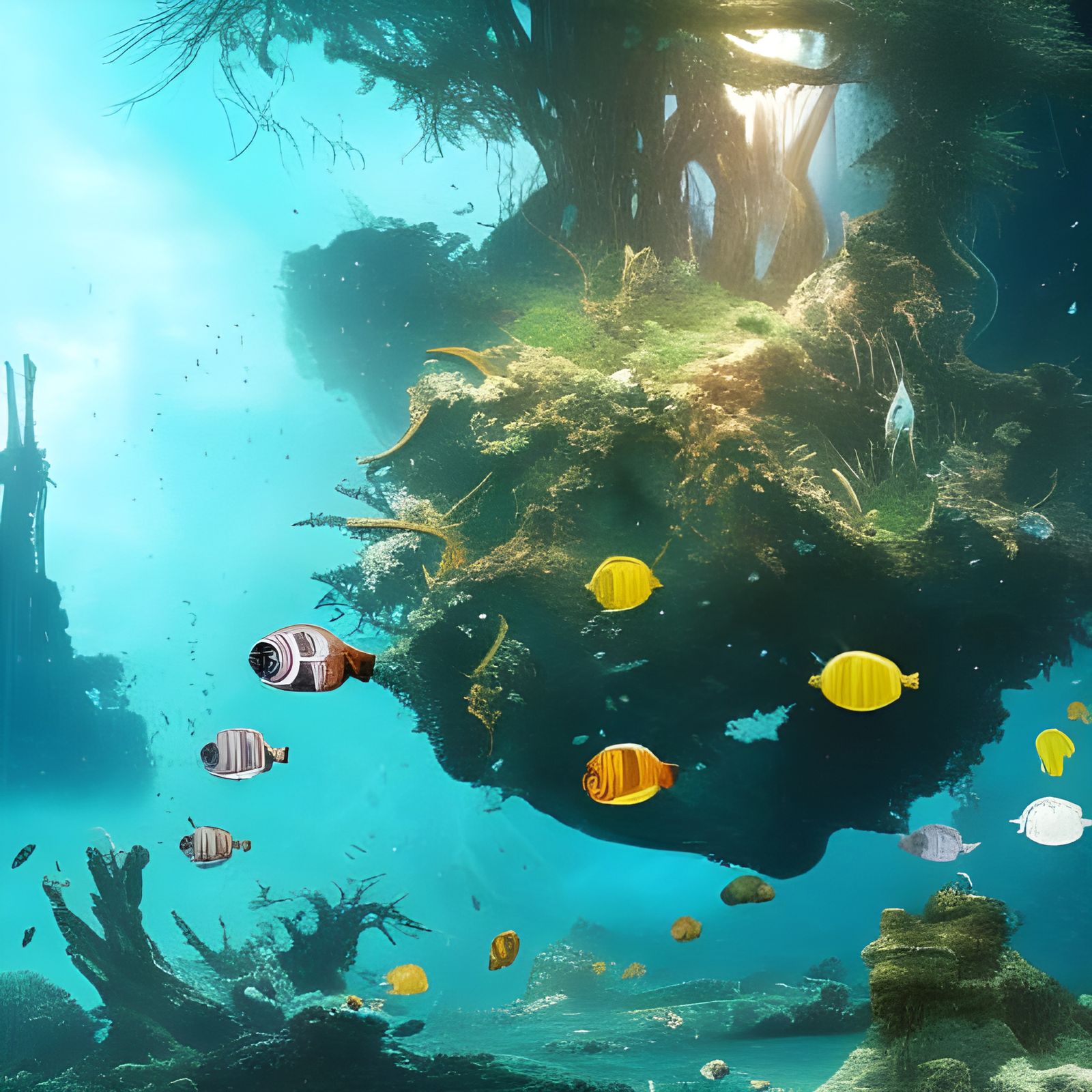 Underwater Shipwreck Ecosystem: Cinematic Digital Painting