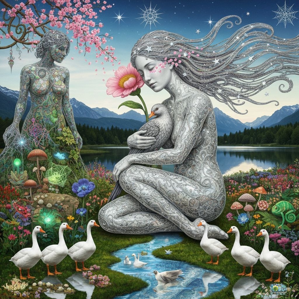 Surreal Fragmented Sculpture of Woman with Stars and Biolumi...