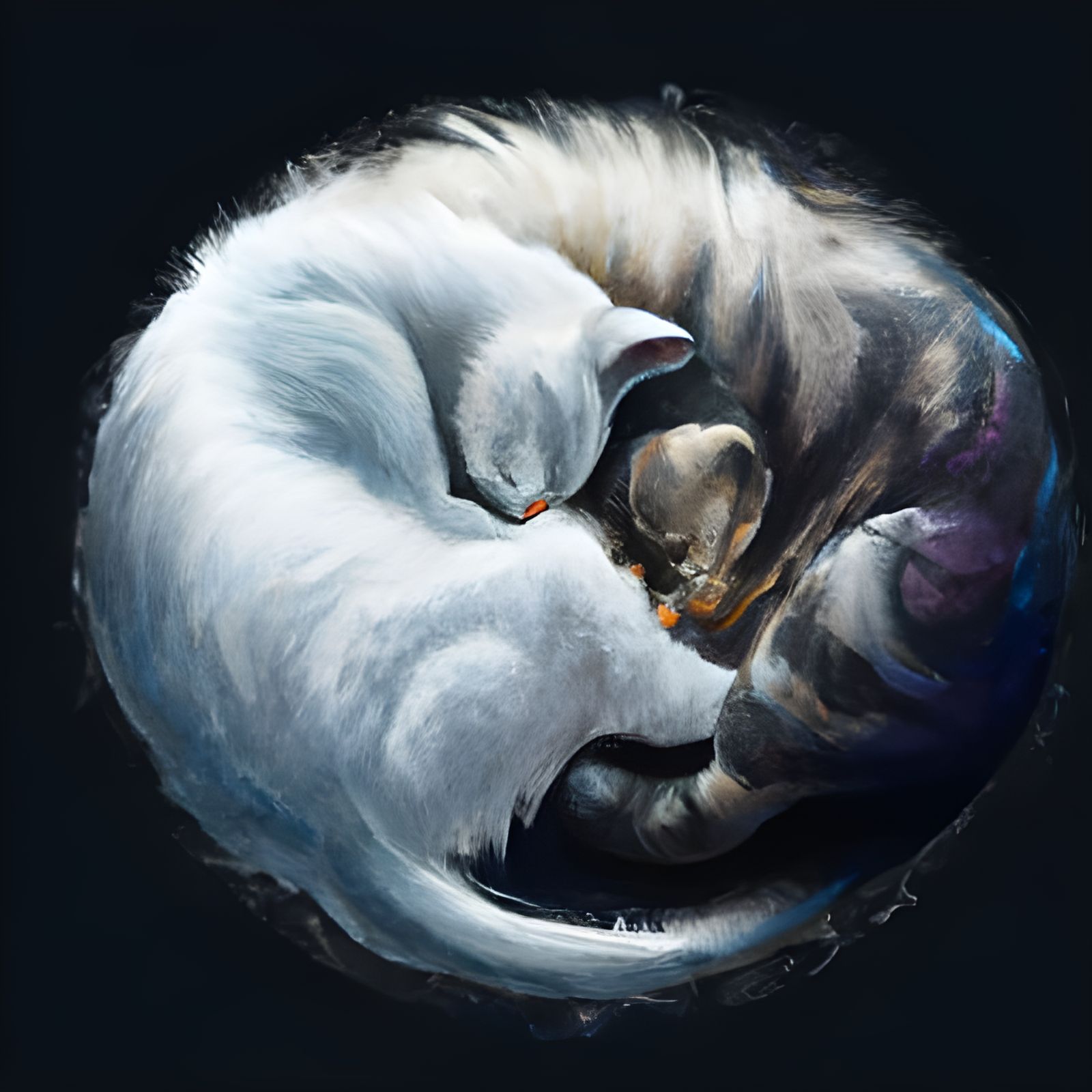 Yin Yang Cats Sleeping: Detailed Digital Portrait