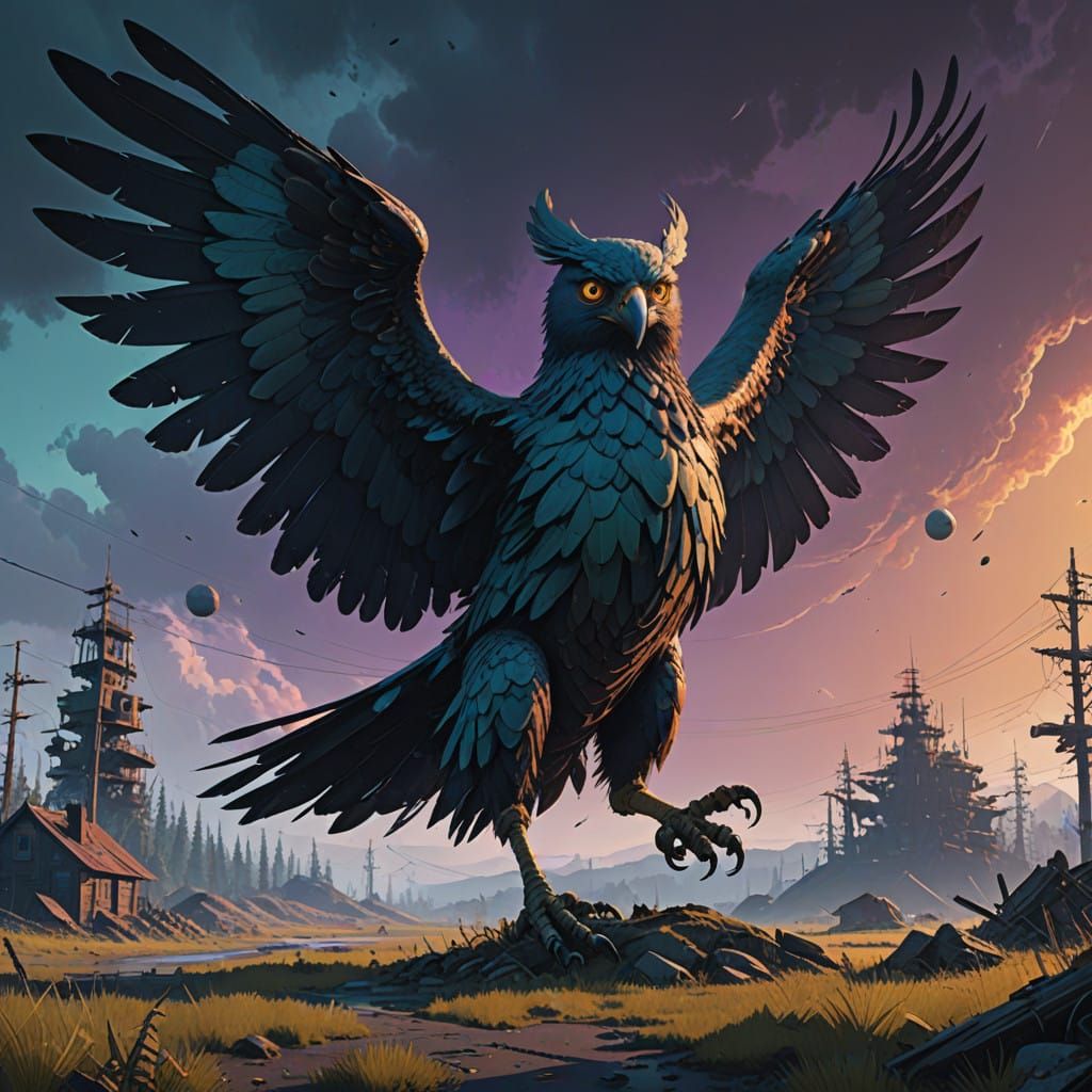 Iridescent Harpy Planet in Epic Fantasy Landscape