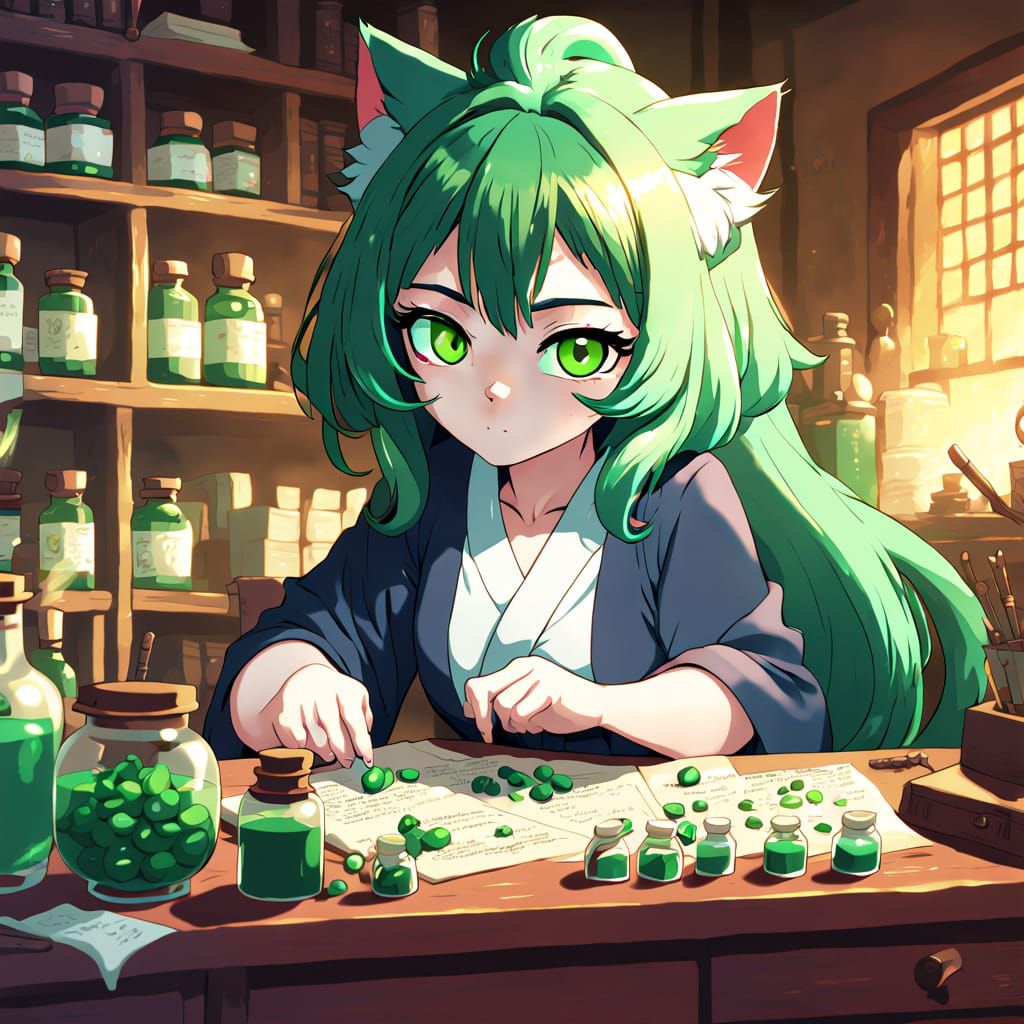 Ancient Korean Apothecary Cat in Anime Style