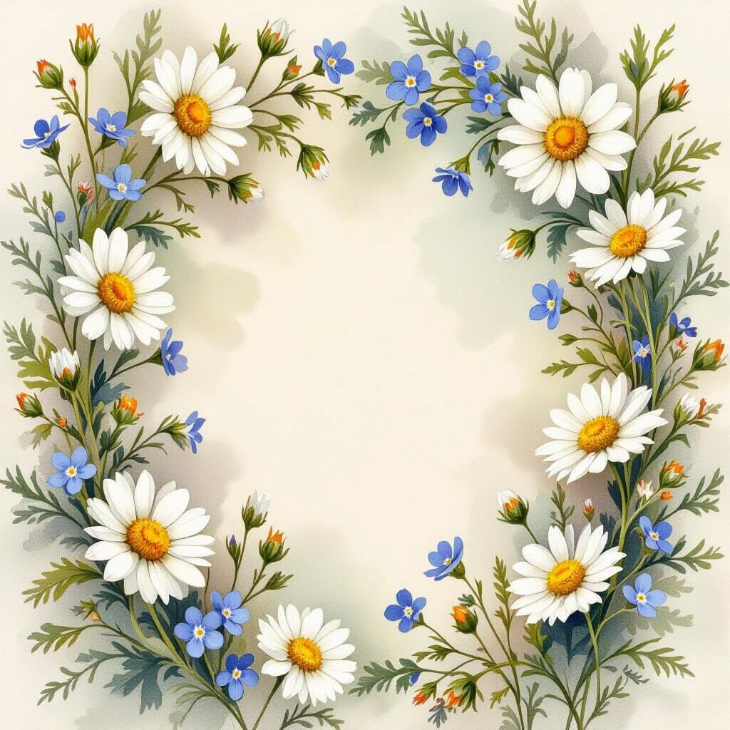 Ethereal Watercolor Wildflower Frame with Dew Drops