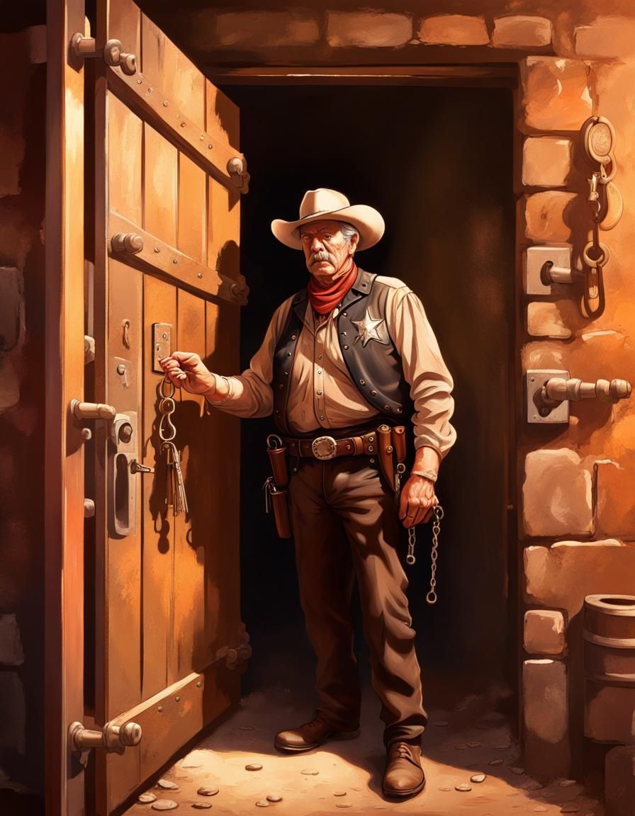 Old West Sheriff with Jail Keys in Hyperrealistic Style