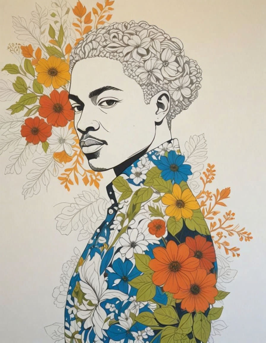 Abstract Portrait of a Man with Floral Accents
