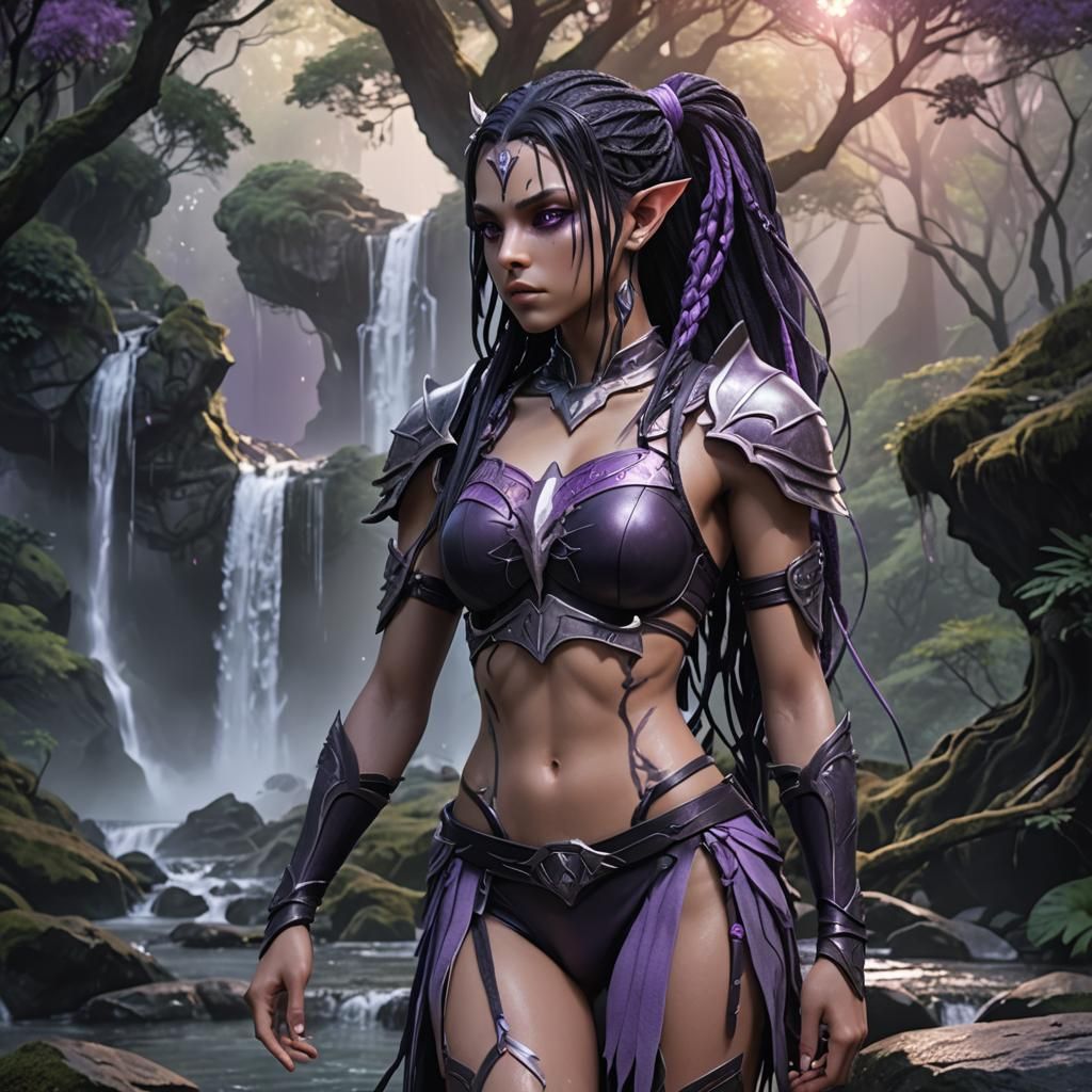 Dark Elf Princess in Mystical Forest, Anime Style