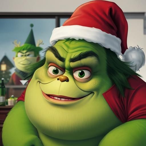 Obese Grinch in Mascot Costume Head