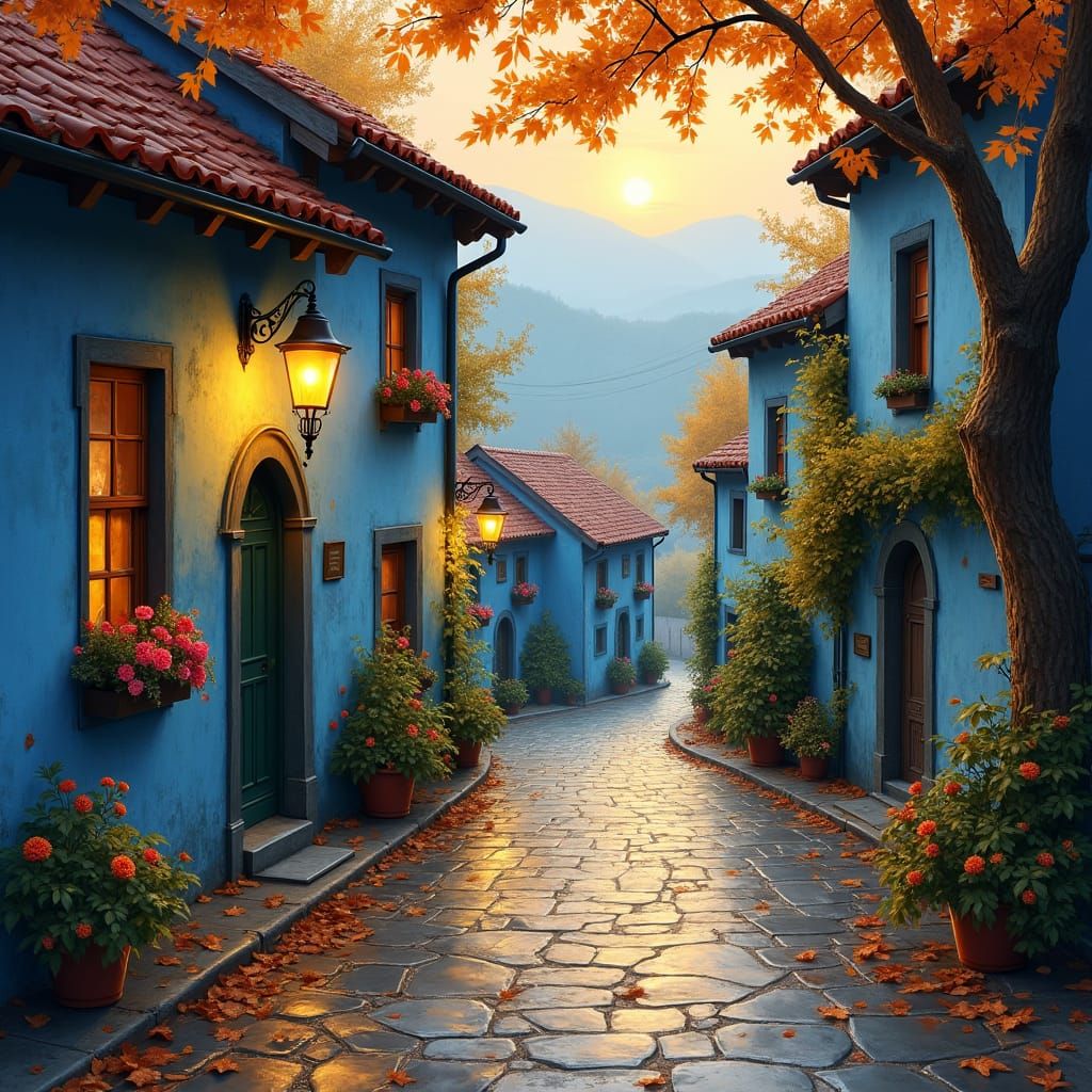 Charming Village Street in Autumnal Light
