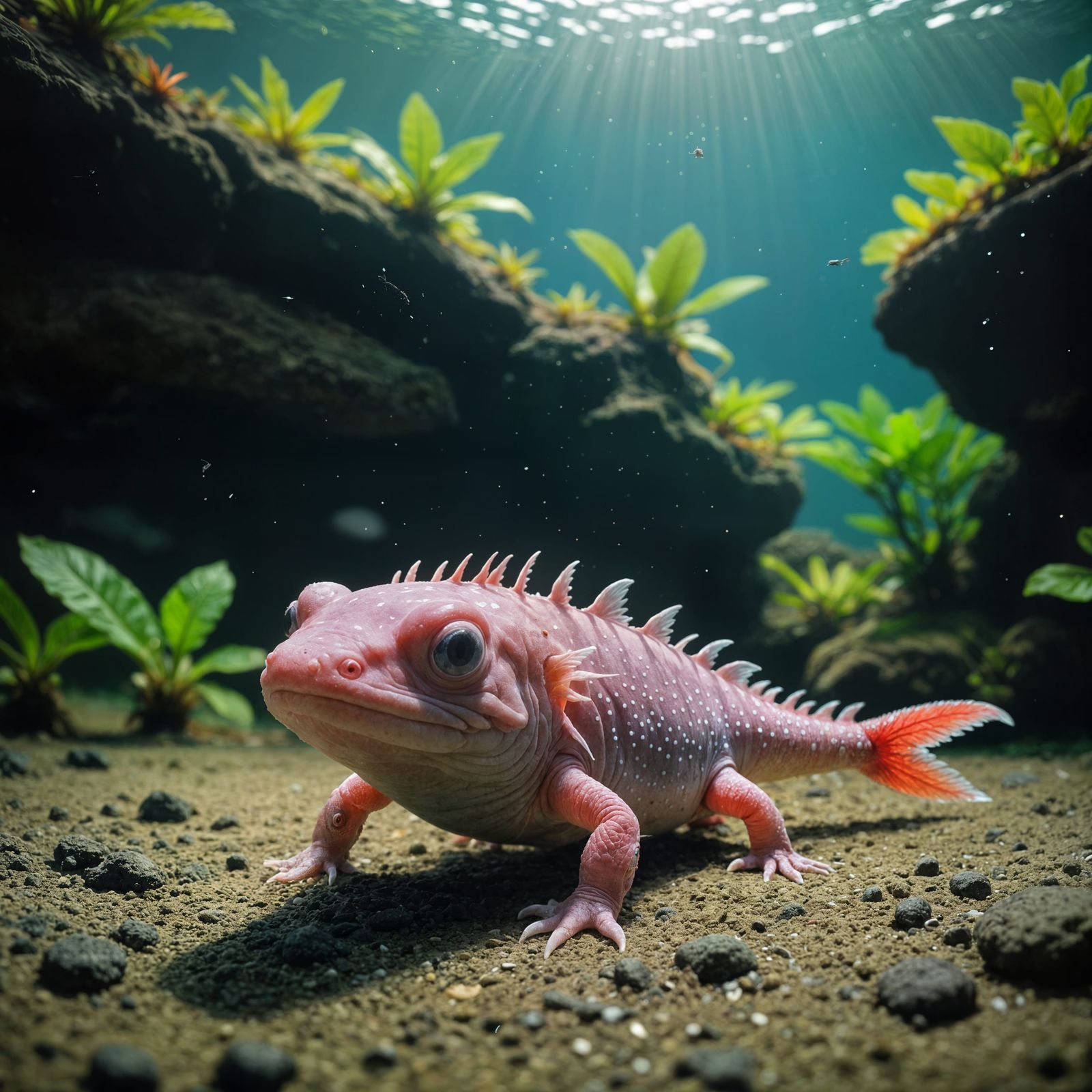 Cute Kawaii Axolotl in Hawaii: Cinematic Still
