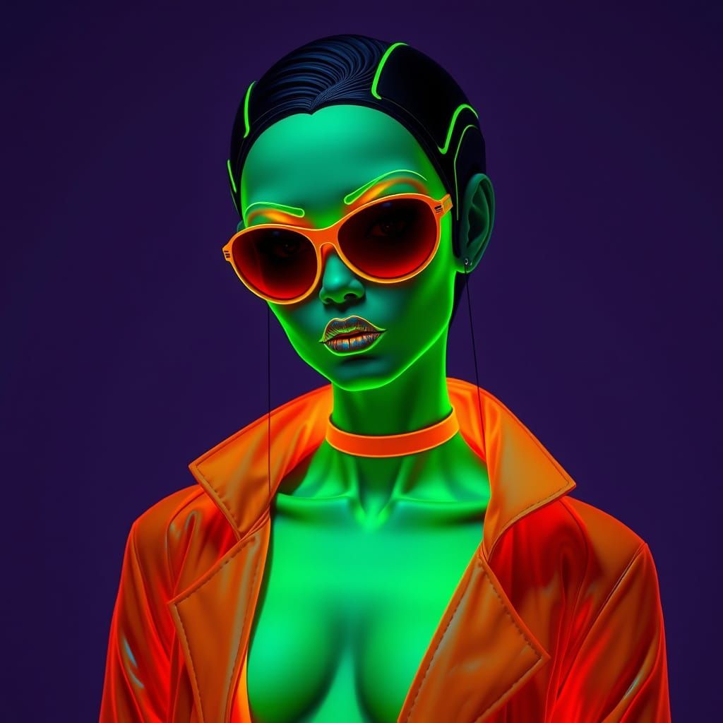 Neon Alien Supermodel in Patrick Nagel Style