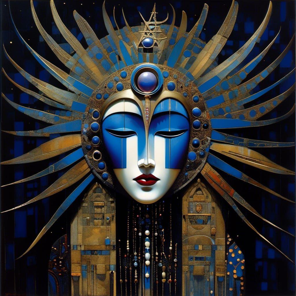 Dystopian Doll Mask in Necropunk Oil Painting Style