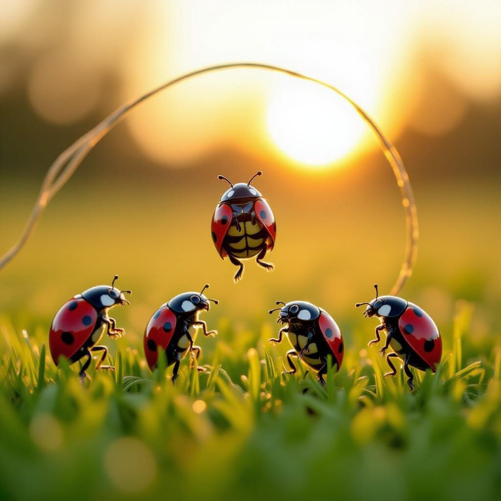 Ladybugs Jumping Rope in Whimsical Storybook Style