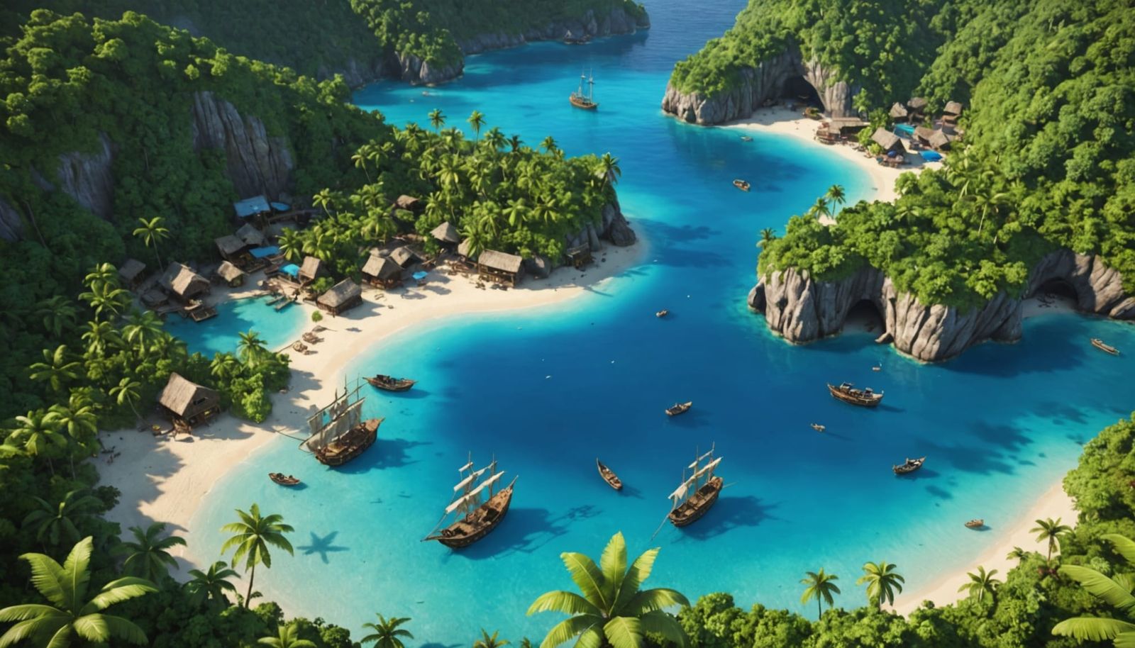 Caribbean Pirate Cove Aerial View in 3D