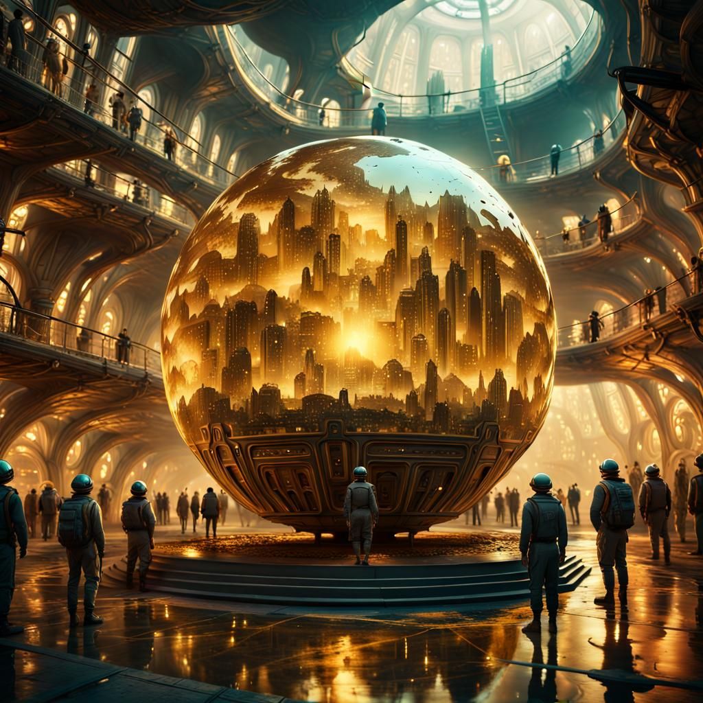 Golden AI Mind in Alien City, Unreal Engine