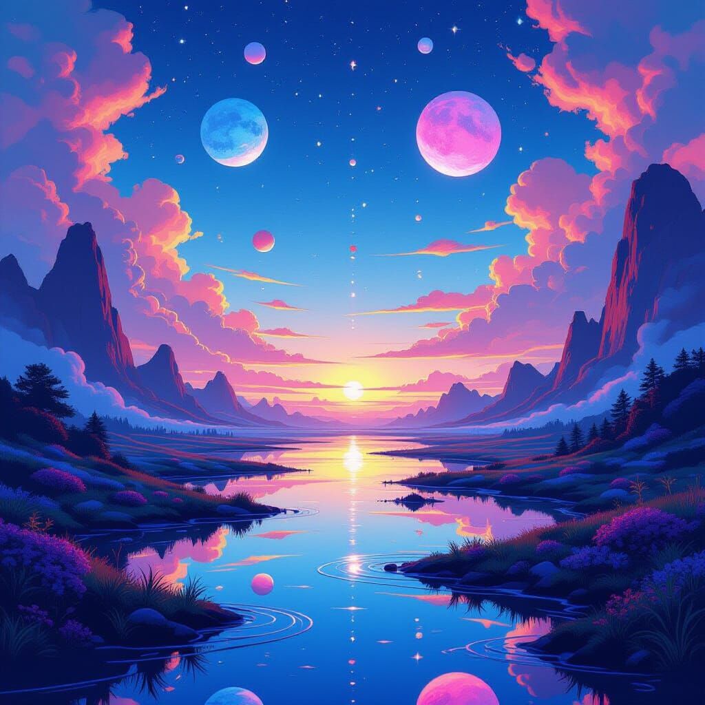 Abstract Dreamscape in Neon Futuristic Style