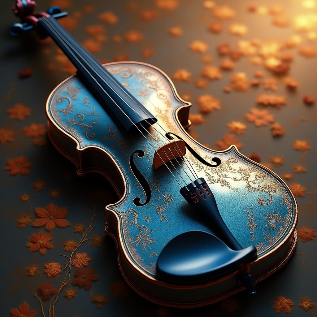 Majestic Blue or Red Violin in Art Nouveau Style